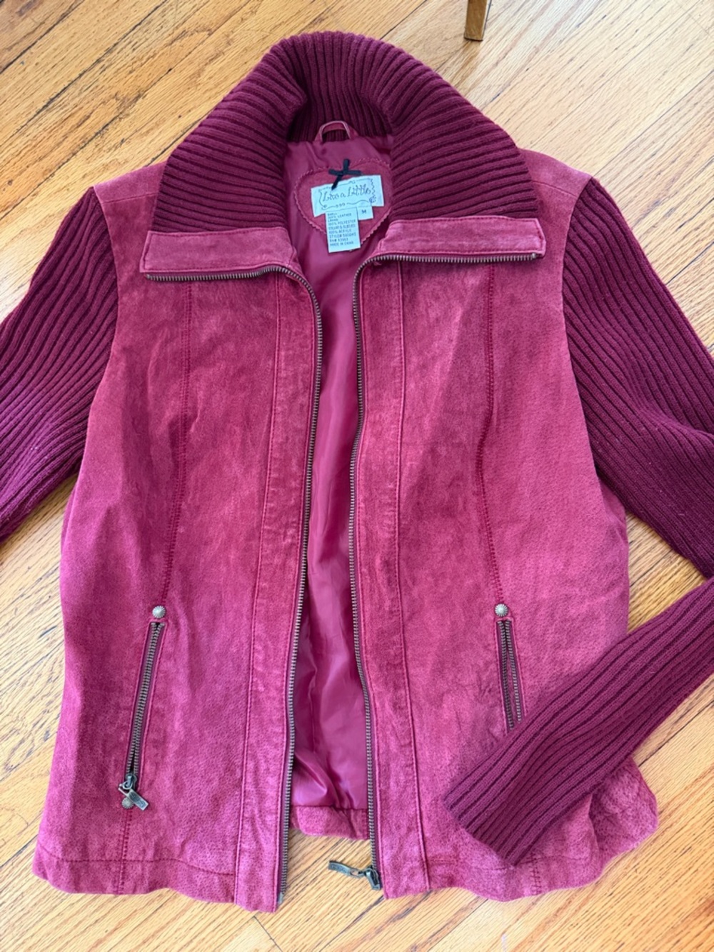 Live a Little Burgundy Suede & Knit Zip-Front Jacket